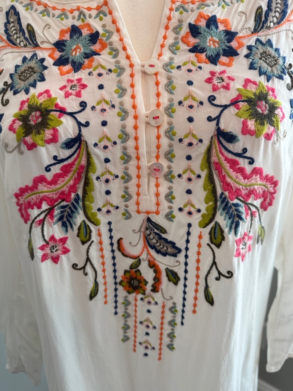 J. Jill Cream Tunic with Bright Floral Embroidery - Picture 2 of 10